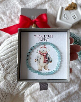 Niebieska bransoletka z jadeitów i turmalinu na gumce prezent, Hey details