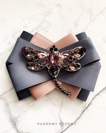 Brosza z ogromną Ważką z kryształkami NEW, Pudrowy Różowy