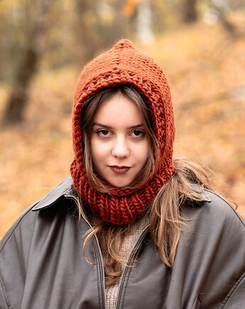 Wełniany kaptur PERUVIAN WOOLY balaclava rudy brąz, sploteka