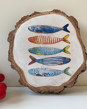 Kolorowe ryby na plastrze drewna, OSOBY - Prezent dla dziecka