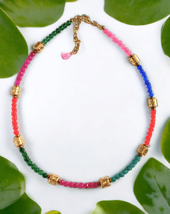 UNIKAT : choker wakacyjny : jadeit & złota lawa : multicolor, kaktusia