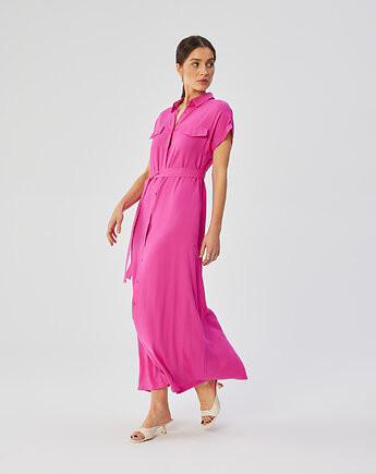 Sukienka maxi z krótkimi rękawami - liliowa(S-364), STYLE