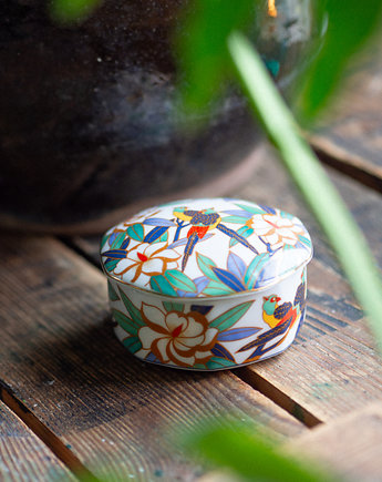 Świeca sojowa vintage kolorowa porcelana ptaki, jaramsie