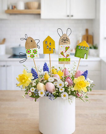 Zestaw Wielkanocny Drewniane Ozdoby na piku w Stylu Skandynawskim, Panda Design