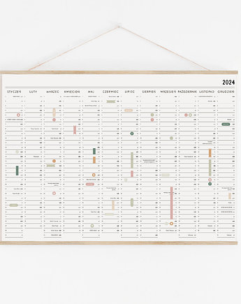 Plakat Kalendarz ścienny 2024 - planer A2 z naklejkami (z dębowym wieszakiem), PAKOWANIE PREZENTÓW - prezenty diy