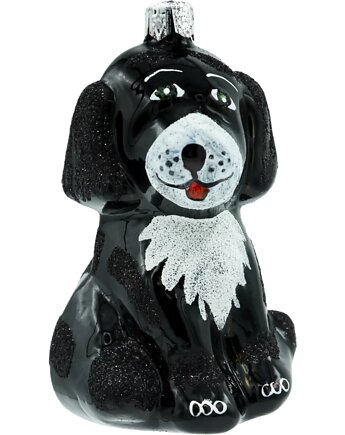 Bombka choinkowa: Piesek z białą łatką: czarny, Syn Bombkarza