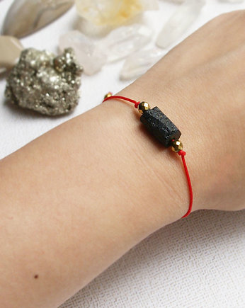 OCHRONNA bransoletka - czarny turmalin - CZERWONY sznurek, kaktusia