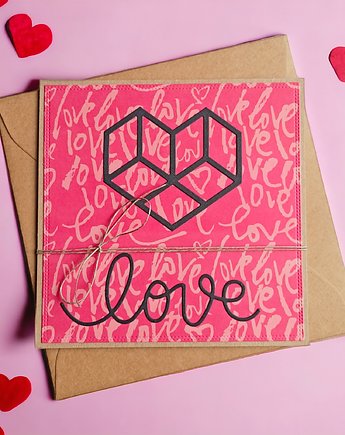 LOVE : kartka walentynkowa ślubna, miłosna : koralowa czerwień, czerń, kaktusia