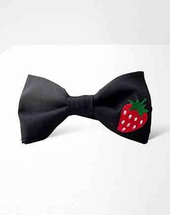 Mucha męska haftowana truskawka czarna, Zdunetti