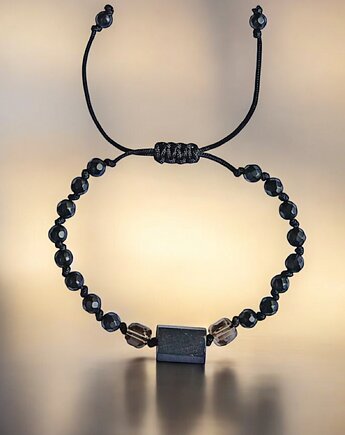 OCHRONNA bransoletka - czarny turmalin, kwarc dymny, onyks mat, kaktusia