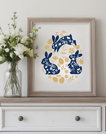 PLAKAT wielkanocny zając z króliczkiem ozdoba wielkanocna, black dot studio