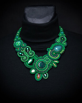 Isobelle - szmaragdowo-zielony naszyjnik sutasz, Mró Soutache