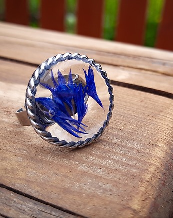 Płaski pierścionek z chabrami, Figa handmade accessories