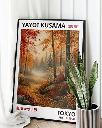 PLAKAT dekoracyjny , jesienny las Yayoi Kusama, japoński, black dot studio