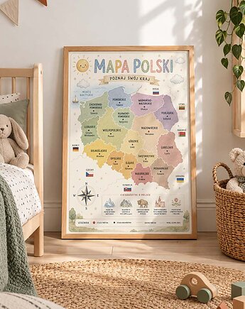 Plakat edukacyjny MAPA POLSKI dla chłopca, Dekoracjan