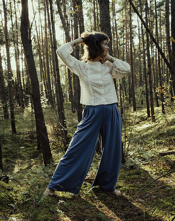 Damskie szerokie spodnie Niebieskie, Mimi Monster