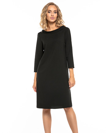 Elegancka sukienka z tkaniny, model T245, czarna, TESSITA
