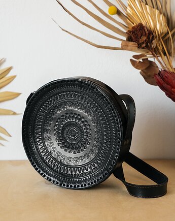 Torebka skórzana ręcznie robiona góralska okrągła na ramię Carmen Duża, SempreArte