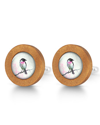 Ptaszek - drewniane spinki do mankietów, OKAZJE - Prezent na 60 urodziny