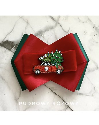 Brosza z Autem i Choinką Święta Mikołajki, Pudrowy Różowy