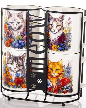 Komplet 4 kubków na stojaku 21x27x10 cm MEOW  350 ml, MIA home
