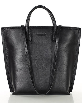 Ekskluzywna torba shopper do pracy skórzana premium - czarna, Marco Mazzini