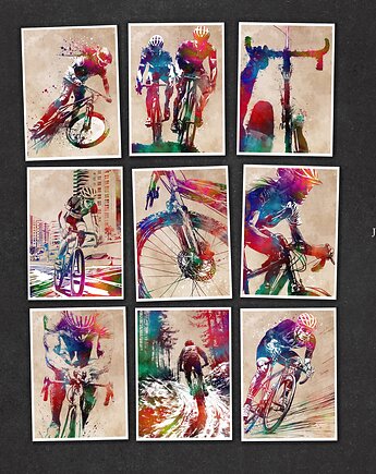 Rowerzyści 4 - zestaw 9 grafik sportowych, JBJart Justyna Jaszke