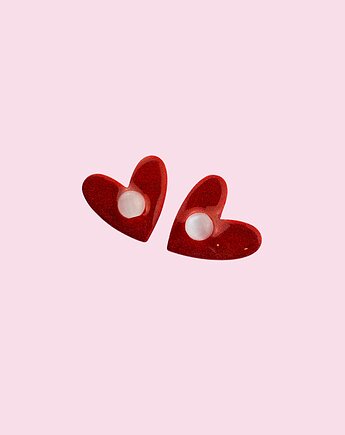 Czerwone brokatowe kolczyki SERCA mini z oczkiem, Cuksy Jewellery