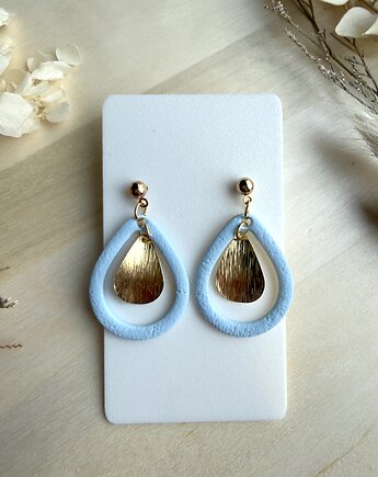 Kolczyki Krople Frame  z liściem - błękitne LIMITED, freska