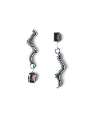 Kolczyki srebrne Drippy z kwarcem dymnym, Gutowska jewelry