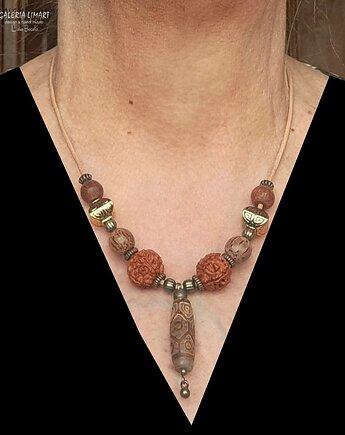 Agat DZI i rudraksha w niezwykłym etnicznym naszyjniku unikat handmade UNISEX, Galeria Limart