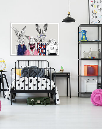 OBRAZ NA PŁÓTNIE -"Rodzina Królików w Komplecie"120x80cm, NOWdeco