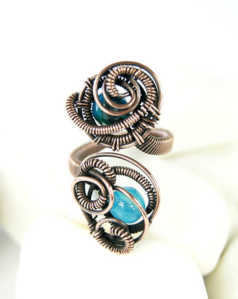Regulowany pierścionek z agatami, Blue Pearl Art