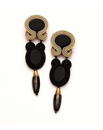 Kolczyki soutache - czarno, złote, beż, maanuela
