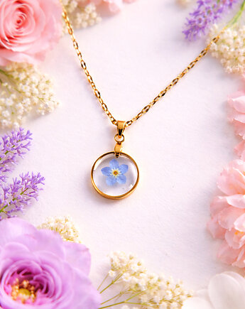 Naszyjnik z niezapominajką klasyka idealny na prezent naszyjnik z kwiatem, Blask Natury