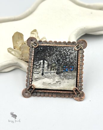 Miedziana Broszka z Malowanym Nokturnem,  Buggy Jewels