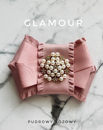 Unikatowa Brosza z falbankami z perełkami w stylu Glamour, Pudrowy Różowy
