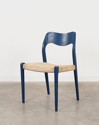 Krzesło tekowe niebieskie, duński design, lata 60, N.O M, Przetwory design