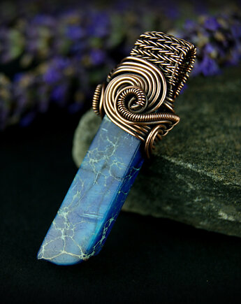 Jaspis lazurowe wybrzeże wisiorek wire wrapping, Blue Pearl Art