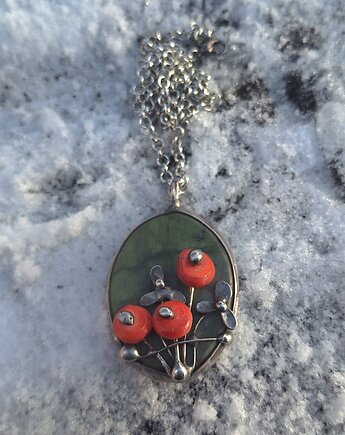 Pomarańczowe kwiatki - wisiorek, po drugiej stronie lustra