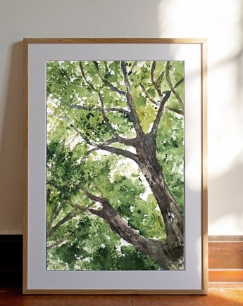 Akwarela Korona drzew oryginalny obraz 300g 23x30 cm, Kwitnace