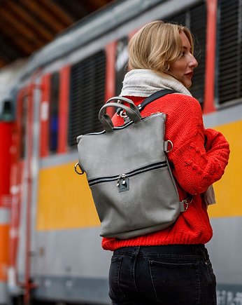 Plecak / torba 2 w 1 z szarej skóry ekologicznej, Karolina Audycka