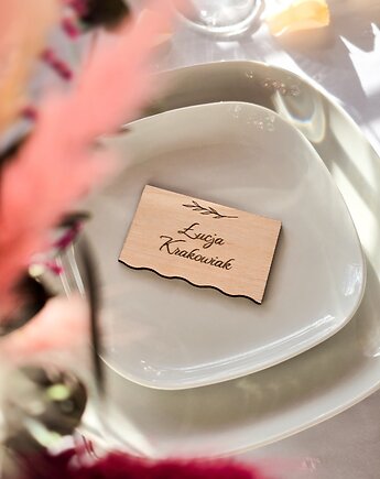 Drewniana winietka ślubna z grawerem - motyw gałązki, fala, BohoSuszki