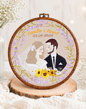 Personalizowana pamiątka ślubna/rocznicowa, haft w oprawie vintage, Plasun