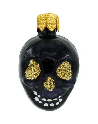 Bombka choinkowa: Czaszka z brokatowymi oczami: złota, Syn Bombkarza