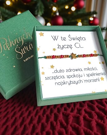Świąteczna bransoletka - pomysł na prezent - świąteczne pudełko - RED4, kaktusia