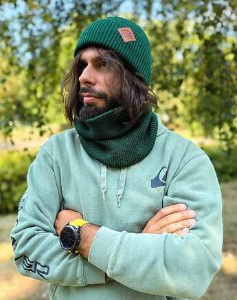 Męska bawełniana czapka beanie logo ekoskórka Zielony, Brain Inside