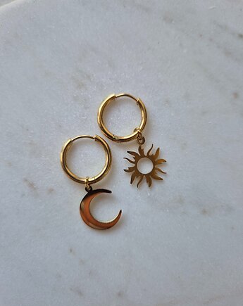 Kolczyki pozłacane koła zawieszki słońce księżyc, Lwie Jwlr