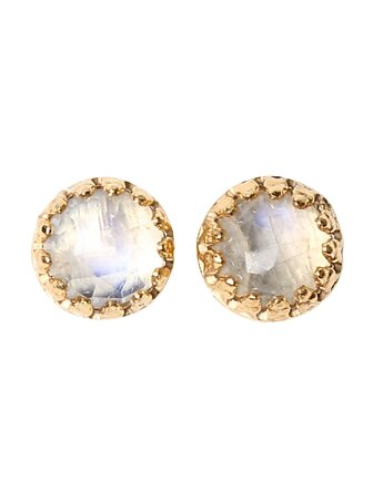 Kolczyki złote sztyfty Petite z kamieniem księżycowym, Blooming Stones