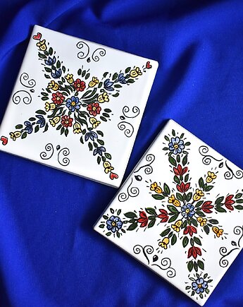 Kafle ręcznie malowane- folklorystyczne, Kobaltowa Sroka